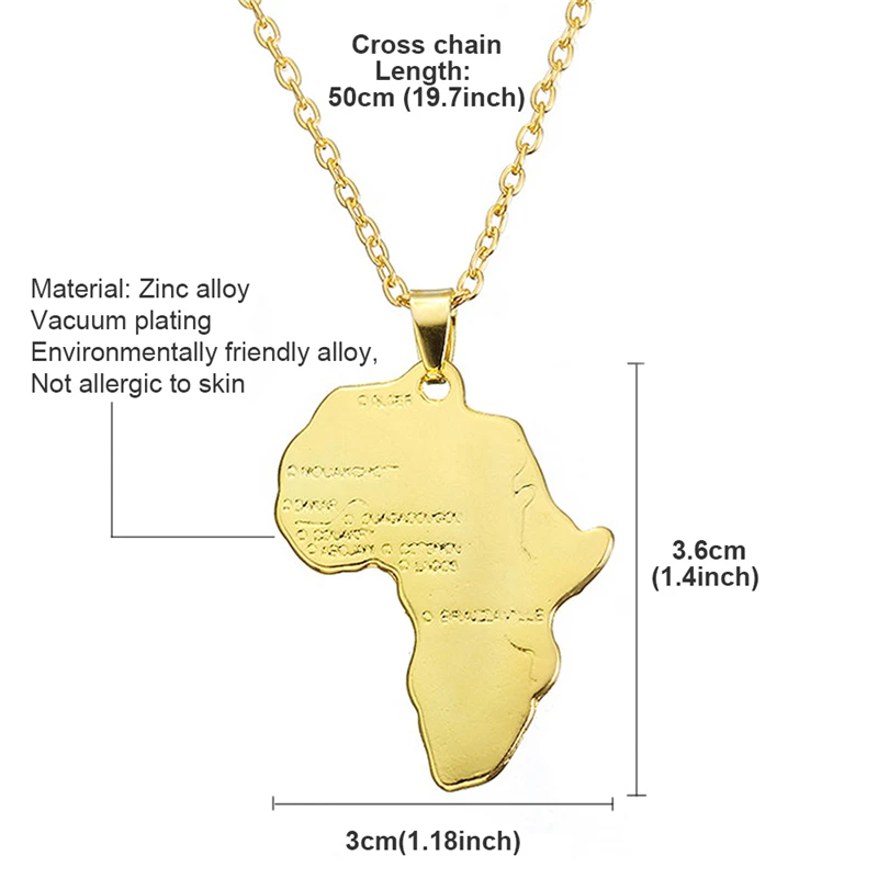 

Africa Map Pendant Necklace Women Men Silver Color/Gold Color Ethiopian Jewelry Wholesale African Map Hip Hop Item