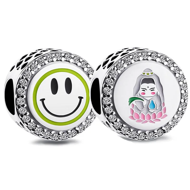 

Оригинальные блестящие серебряные эмалированные бусины Smiley Guanyin для популярного браслета DIY ювелирные изделия