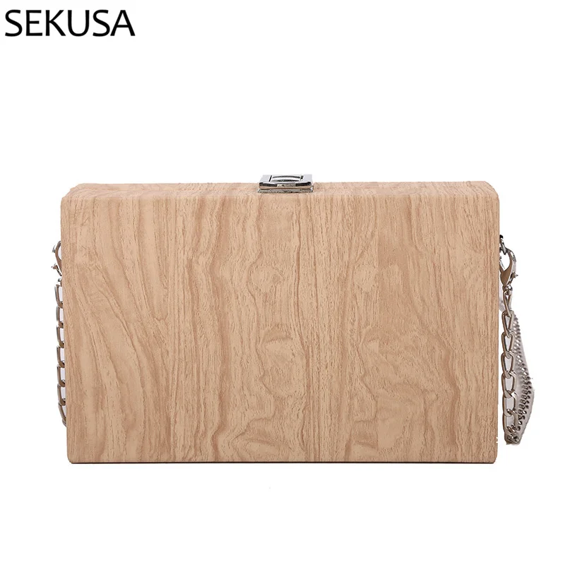 

Деревянные модные женские вечерние сумки, праздничный прекрасный винтажный клатч через плечо с цепочкой и замком, дизайнерские сумки новог...