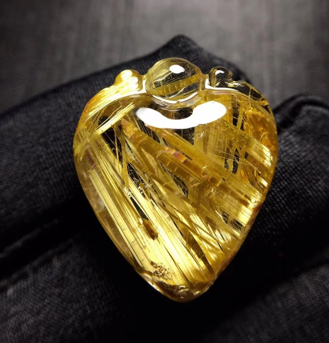 

Genuine Natural Gold Rutilated Quartz Wealthy Pendant 25.2*22*9.6mm Stone Crystal Heart Love Necklace Jewelry AAAAAA