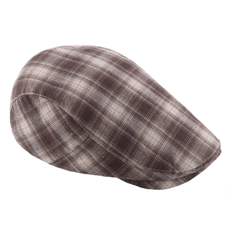 

Spring And Summer Classic Plaid after Metal Buckle Regulation Forward Cap Short Brimmed Breathable Cotton Beret Casual Newsboy C