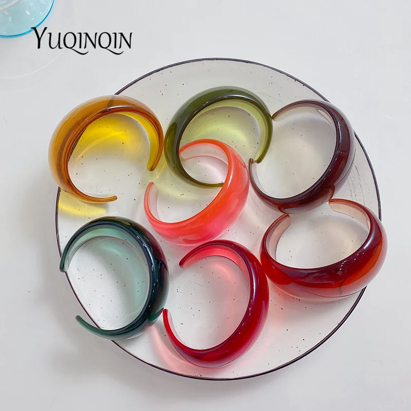 

Colorful Geometric Desinger Charms Bangle Bracelets for Women Wide Resin Indian Open Bangles for Girl Acrylic Fashion Jewelry