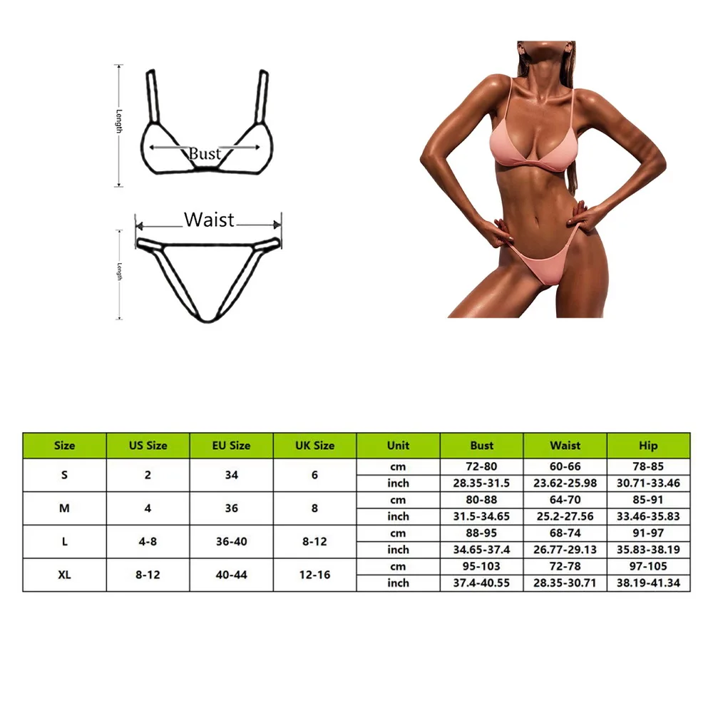 

2021 Swimwear Triangle Bikini Solid Sexy Two Piece Suit Push Up Women Swimsuit Adjustable Straps Low Waist Beach Bathing Suits