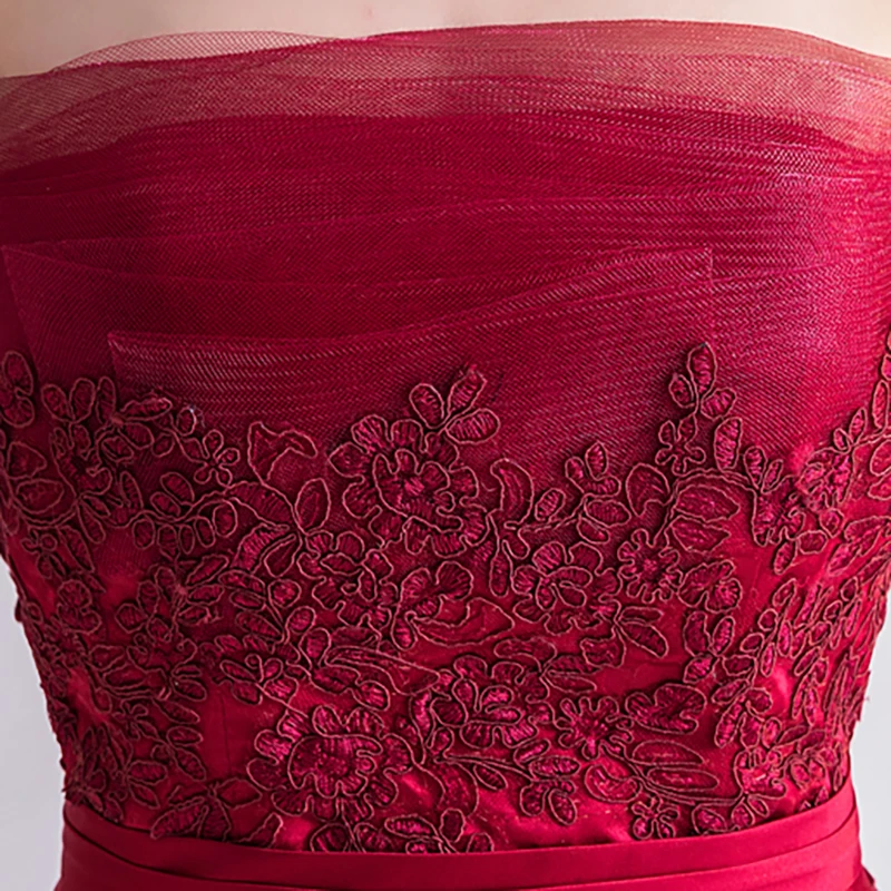 

Evening Dresses Illusion Sleeveless Strapless Lace Tulle Floor-Length A-Line Embroidery Burgundy Elegant Women Formal Gown TS497