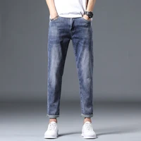 four seasons mens casual fit mid waist slim fit cotton jeans youth trend new foot pants men clothing pants foot pants trousers
