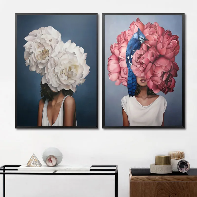 Современный плакат и печать с изображением красных цветов перьев ангела Картина