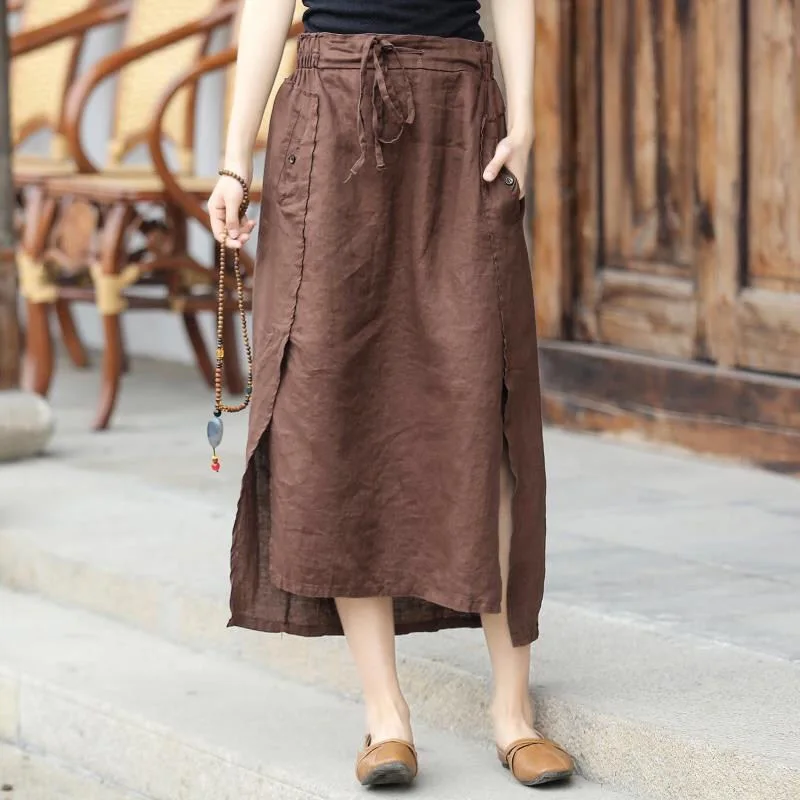 

2022 Autumn New Women Retro Simple Irregular Skirt Elastic Band High Waist Casual Loose Women A-line Long Skirt Free Shipping