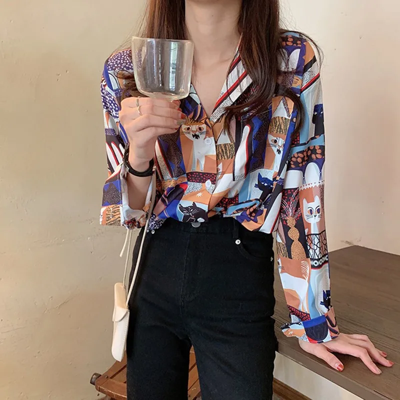 Женская свободная рубашка с длинным рукавом розовая в стиле Харадзюку милым