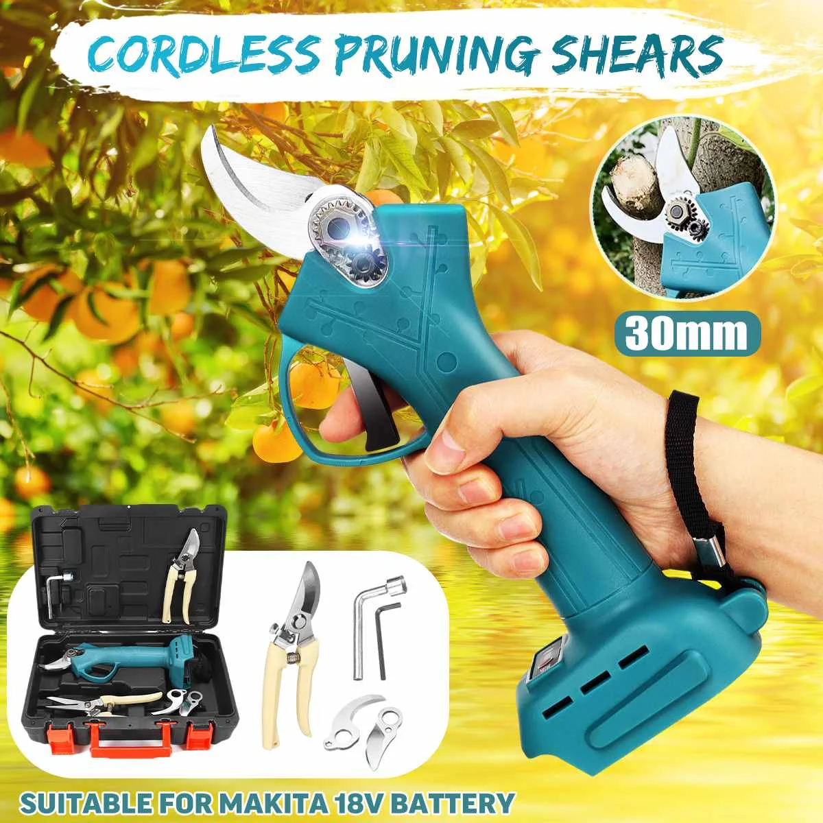 

30mm Pruning Shears Cordless Pruner Electric Pruning Shears Scissor Branch Pruner Fruit Tree Pruning for Makita 18V Battery