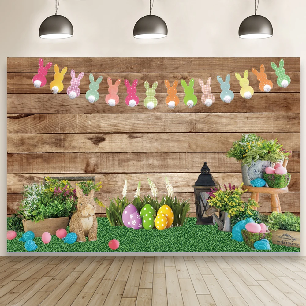 

Spring Happy Easter Photography Background Wreath Wooden Door Newborn Kids Portrait Backdrop Photo Studio Photozone Prop