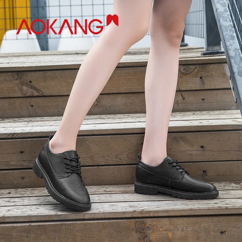 Женские модельные туфли AOKANG Кожаные Туфли оксфорды на танкетке в деловом стиле