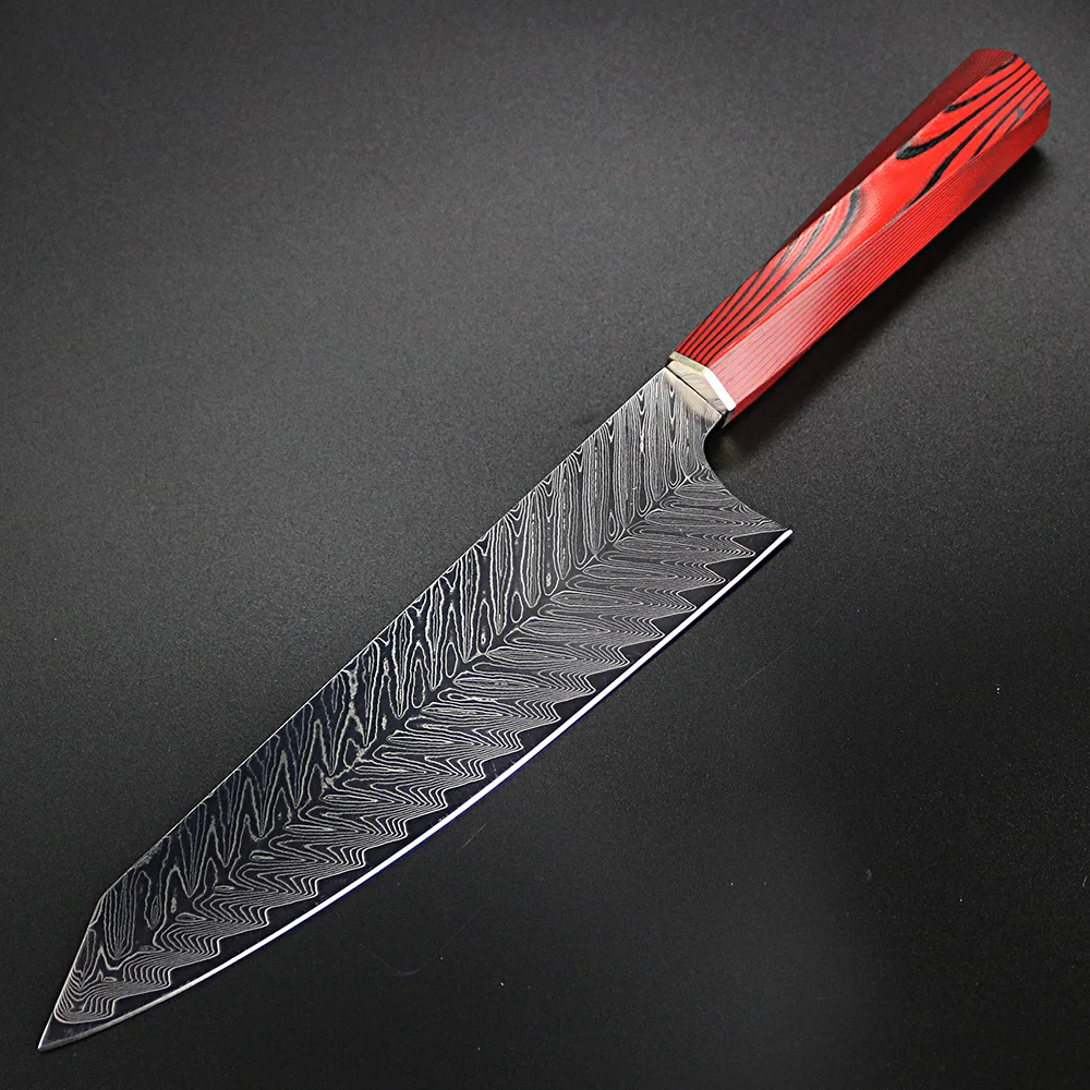 8 дюймов дамасский нож для G10 в виде восьмиугольника с ручкой шеф-повара Ножи