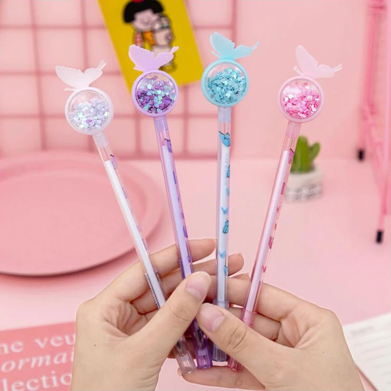 

1PCS Butterfly Flying Sequins Gel Pen Black Blue Ink Needle Tip Writting Plastic Color Pen Office Stationery School Supplies