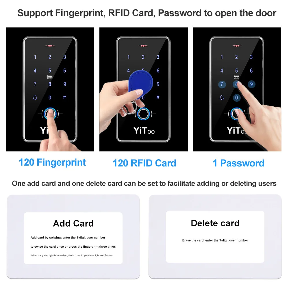 Дверной замок YiToo RFID с системой контроля доступа по отпечатку пальца