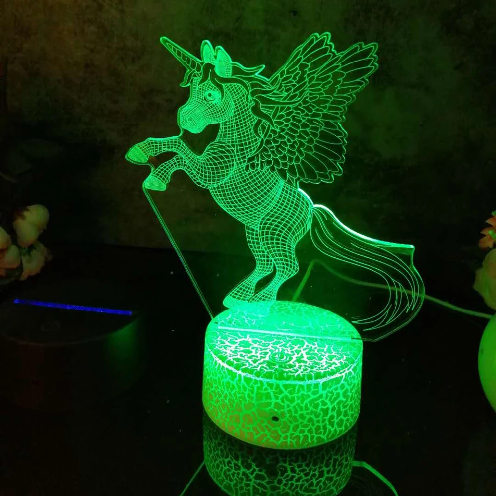 

Led 3D Night Light Unicorn 3 Pattern Figure Nightlight for Child Bedroom Decor Desk Lamp 16 Color with remote