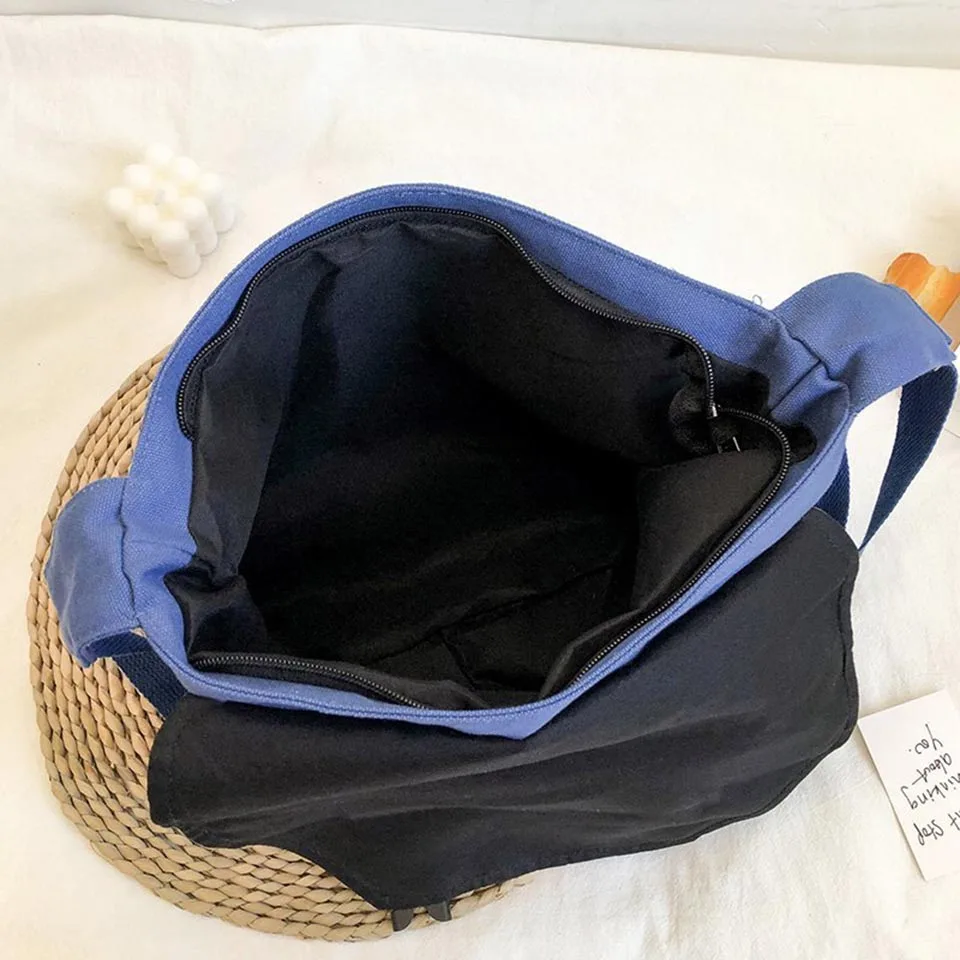 

Korean Style Canvas Shoulder Bags Crossbody Casual Version Girls Messenger Bag Large Capacity School Student Handbag Solid Color