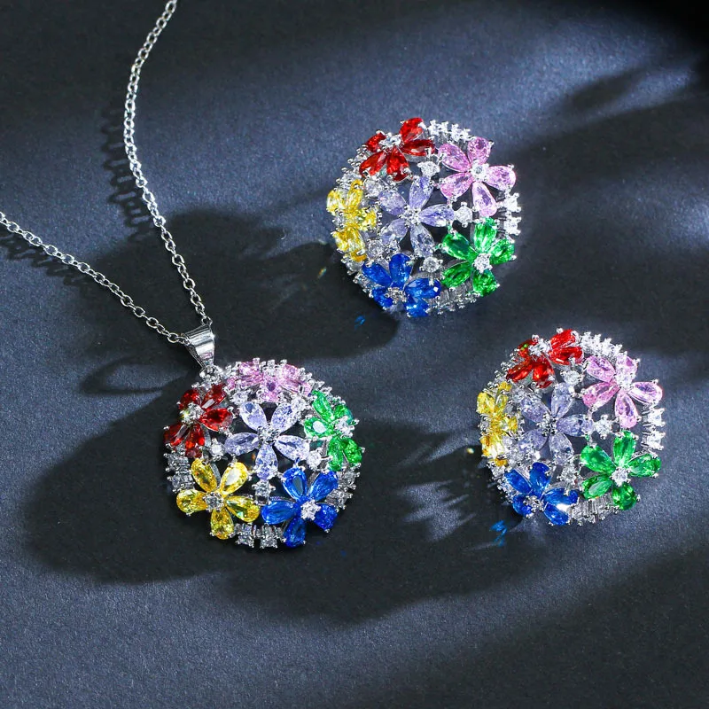 

Jewelry Set S925 Pure Silver Needle Micro Inlaid Zircon Necklace Earrings Two Piece Set Fashionable High-end Atmosphere