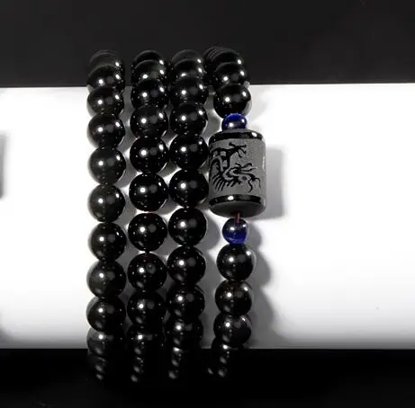 Браслет из черного обсидиана с драконом Феникс браслет камня бусинами для женщин