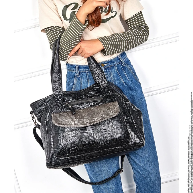 2019 новый большой Ёмкость черный крокодила сумки из натуральной кожи роскошные