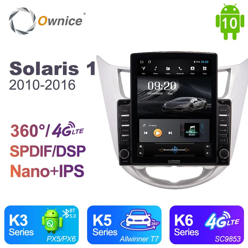 

Автомагнитола Ownice, мультимедийный видеопроигрыватель с GPS, 4G LTE, Android 10,0, для Hyundai Verna /Accent /Solaris 1 2010-2016