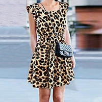 short sleeve dress fashion womens dress 2021 leopard print dress nightclub sexy round neck leopard print dress
