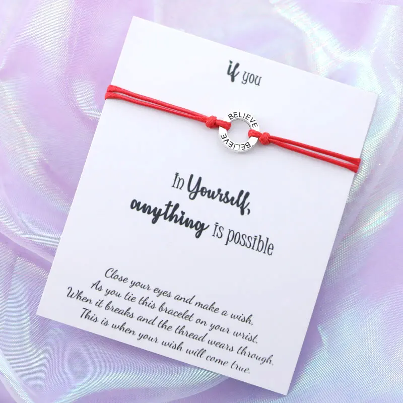 Red Верьте в себя Wish Bracelet Believe String Bracelet Серебряный верующий Шарм для женщин и мужчин дружба вдохновляющий подарок - Окраска металла: Red
