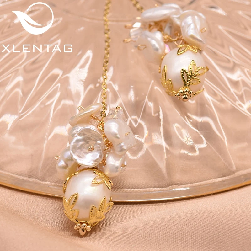 XlentAg натуральный барокко жемчужина ручной работы серьги длинные висячие невесты