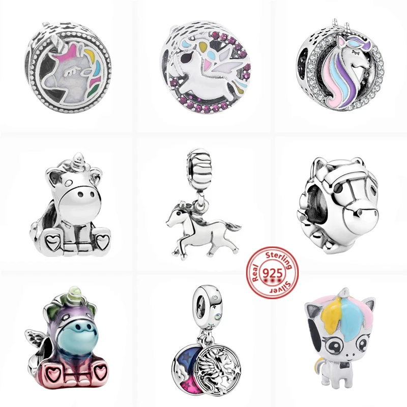 

Fit Original Pandora Charms Bracelet Women Lovers Jewelry 925 Sterling Silver Colorful Magical Unicorn With Wings Fine DIY Beads