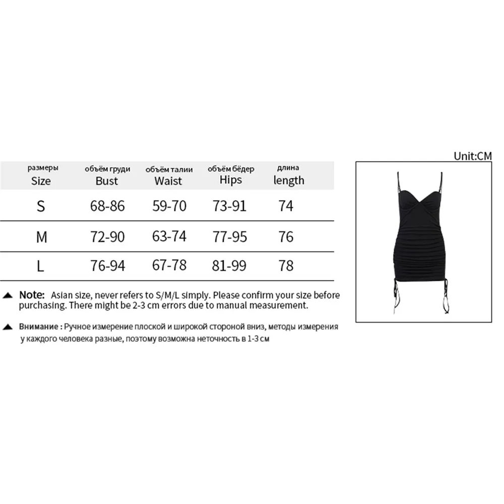 

Summer Women Sexy Sleeveless Bodycon Dress Solid Color Knitted Rib Ruched Spaghetti Strap Side Drawstring High Waist Mini Dress