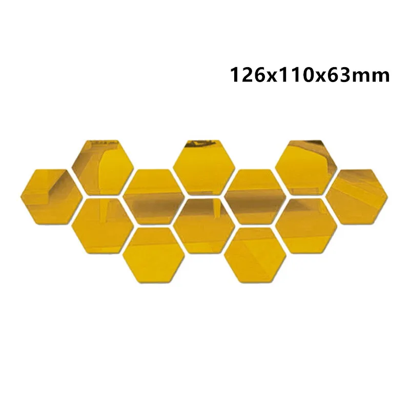 126x110x63mm Golden 12 шт./компл. многоцветный 3D наклейки на стену с шестигранной головкой зеркало DIY домашний Декор зеркало наклейки для украшения Искусство украшения стены наклейки 7 - Цвет: 126x110x63mm Golden