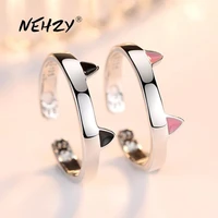 nehzy 925 sterling silver new jewelry open ring high quality woman fashion retro simple cute cat cat size adjustable silver ring