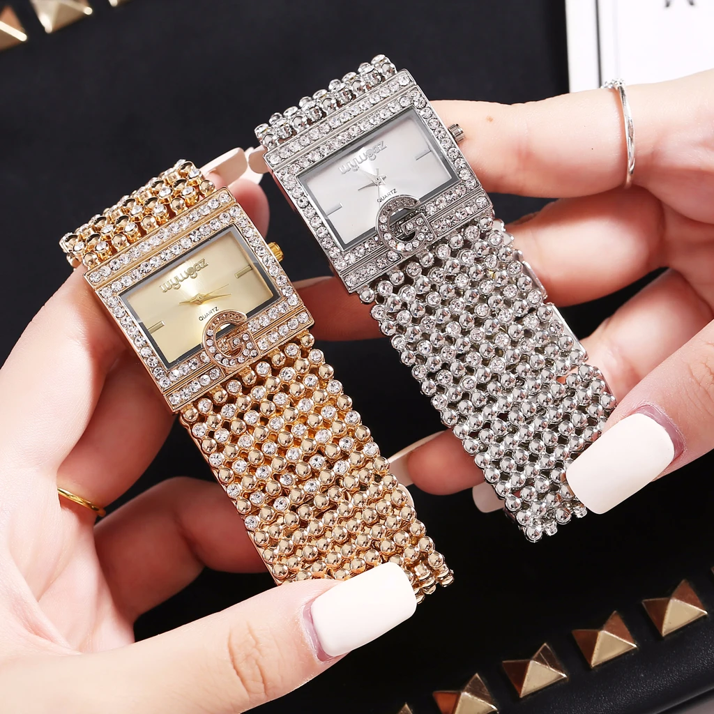 Женские кристаллические стразы квадратный Часы повседневные Роскошные женские
