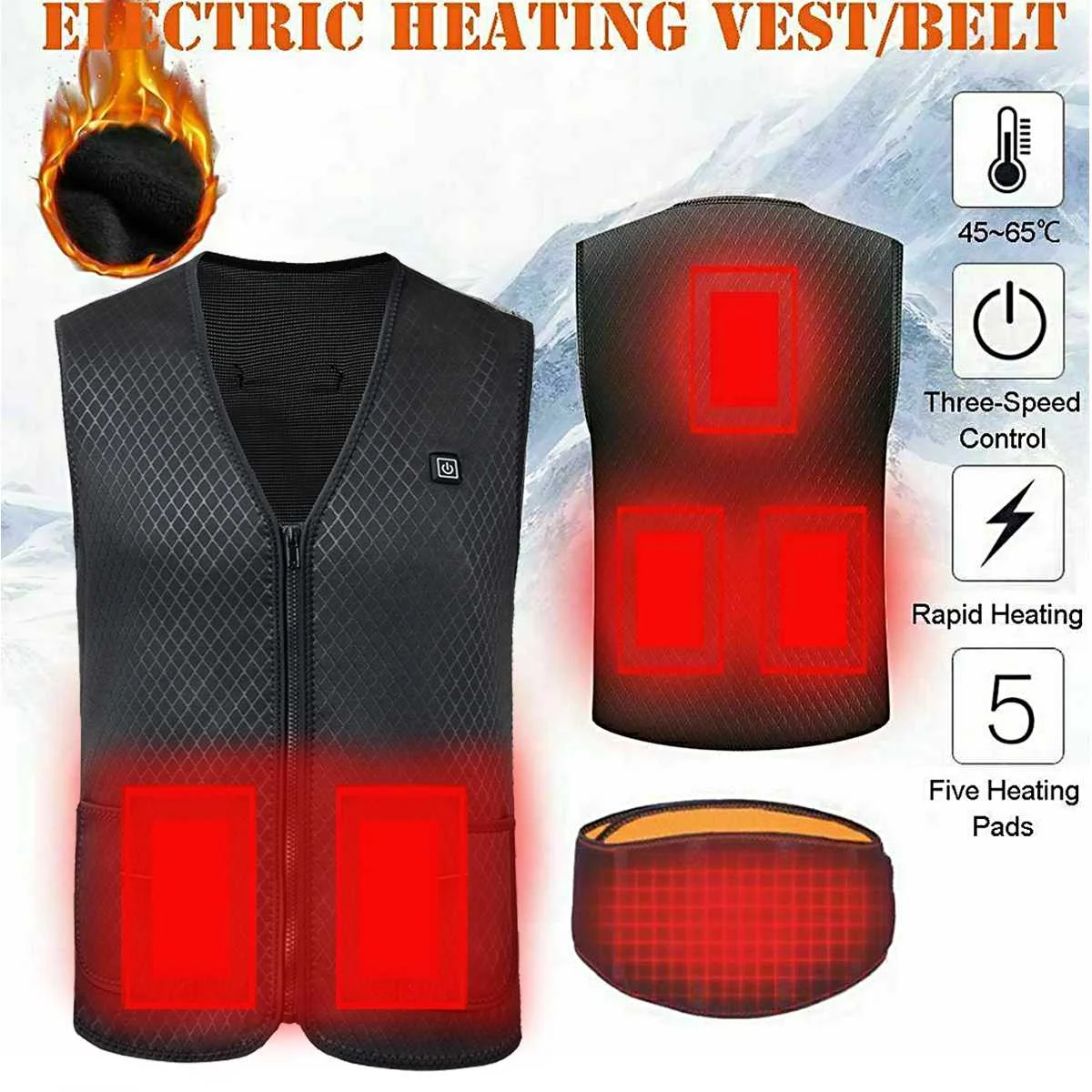 

5 Heated Heating Vest Winter Warm Jacket Heated Vest USB Charging Heating Vest Intelligent Electric Heating Vest Heating Clothes