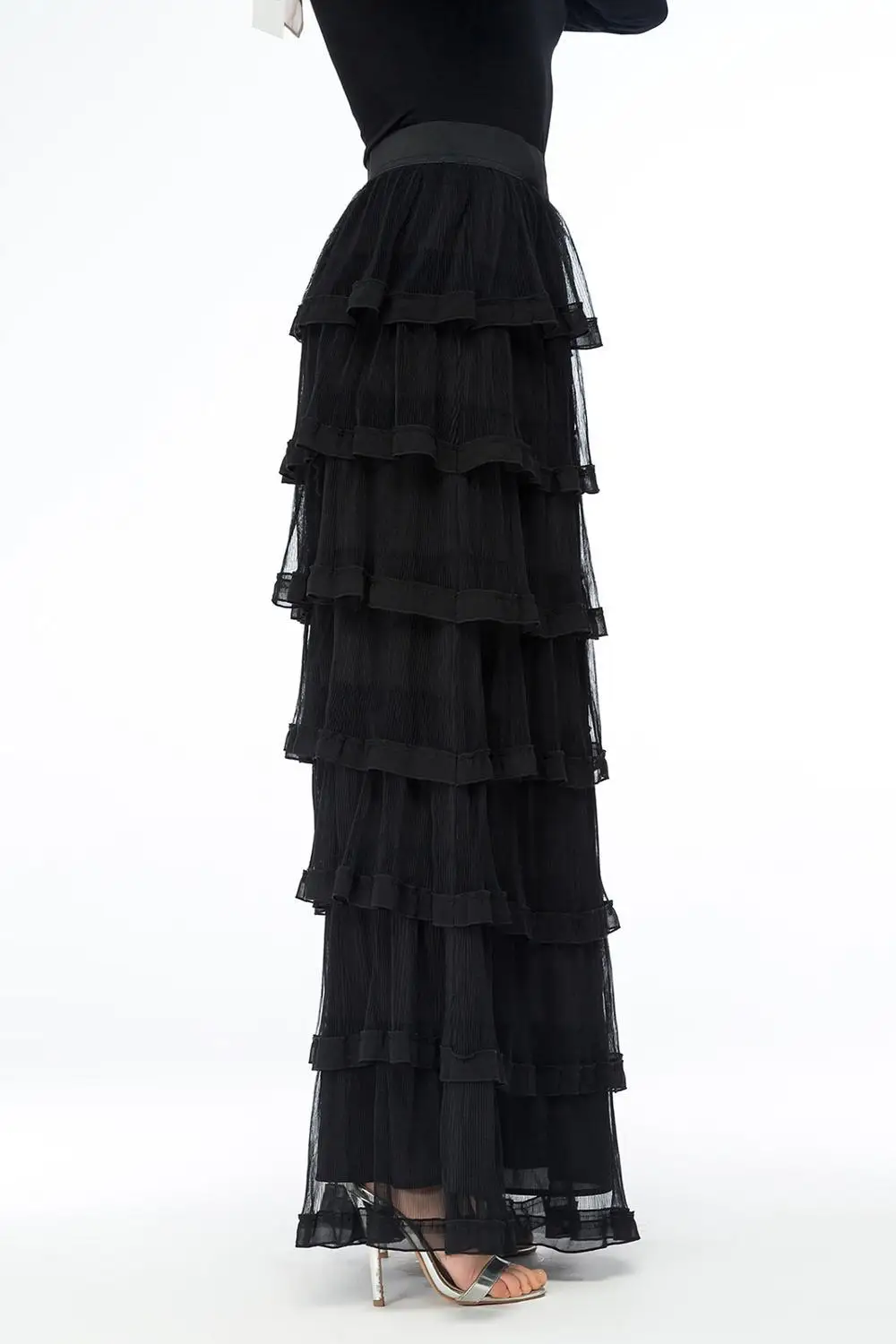 

Fashion Women's Long Skirt Mesh Pleat Muslim Bottoms Ruffle Cake Layered style Pencil High Waist Ramadan Party Islamic Clothing