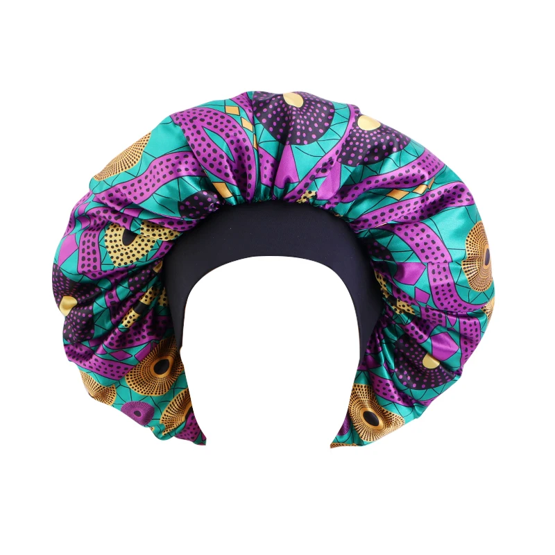 

New Large Size Satin Bonnet African Pattern With Elastic Band Ankara Style Night Sleep Cap Hair Care Chemo Cap Head Cover