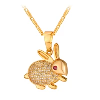 collare rabbit pendant goldsilver color crystal cubic zirconia wholesale cute animal necklace women jewelry p043