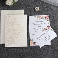 100pcs European Laser Cut Wedding Invitations Card 3D Tri-Fold Diamond Ring Elegant Greeting Card Wedding Party Favor Decoration
