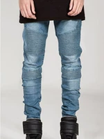 autumn mens motorcycle jeans european american hot sale fashion plicated slim pencil pants micro elastic denim trousers