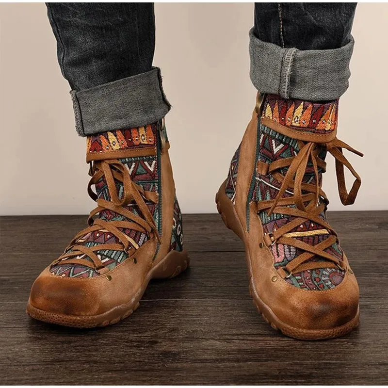 2021 Women's Ladies Retro Bohemian Style Ankle Zip Short Boots Booties Casual Shoes Women's Winter Boots Botas Mujer Invierno