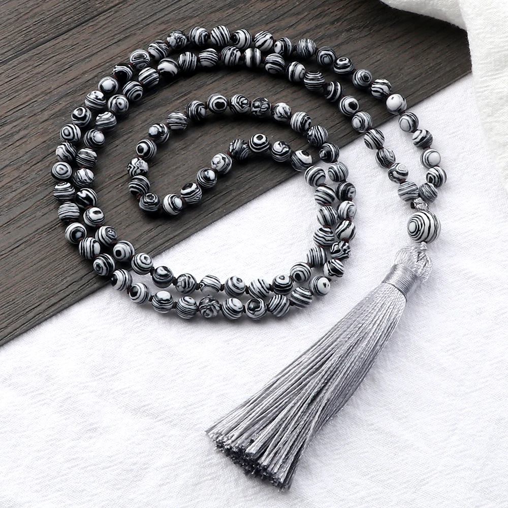 Модный 6 мм серый Малахит эластичный веревочный браслет Высокое качество молитва