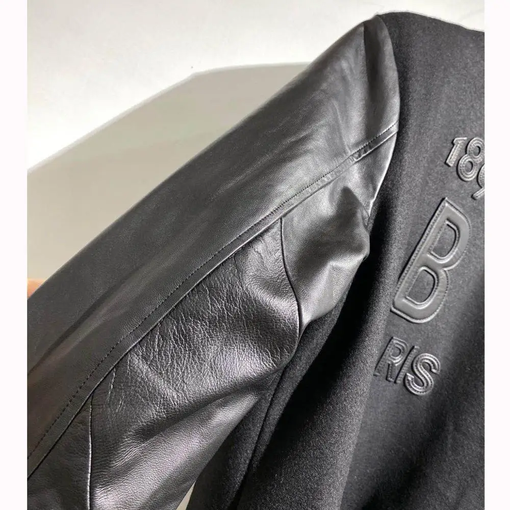 

Andonaimi thick leather wool stitching baseball uniform casual jacket