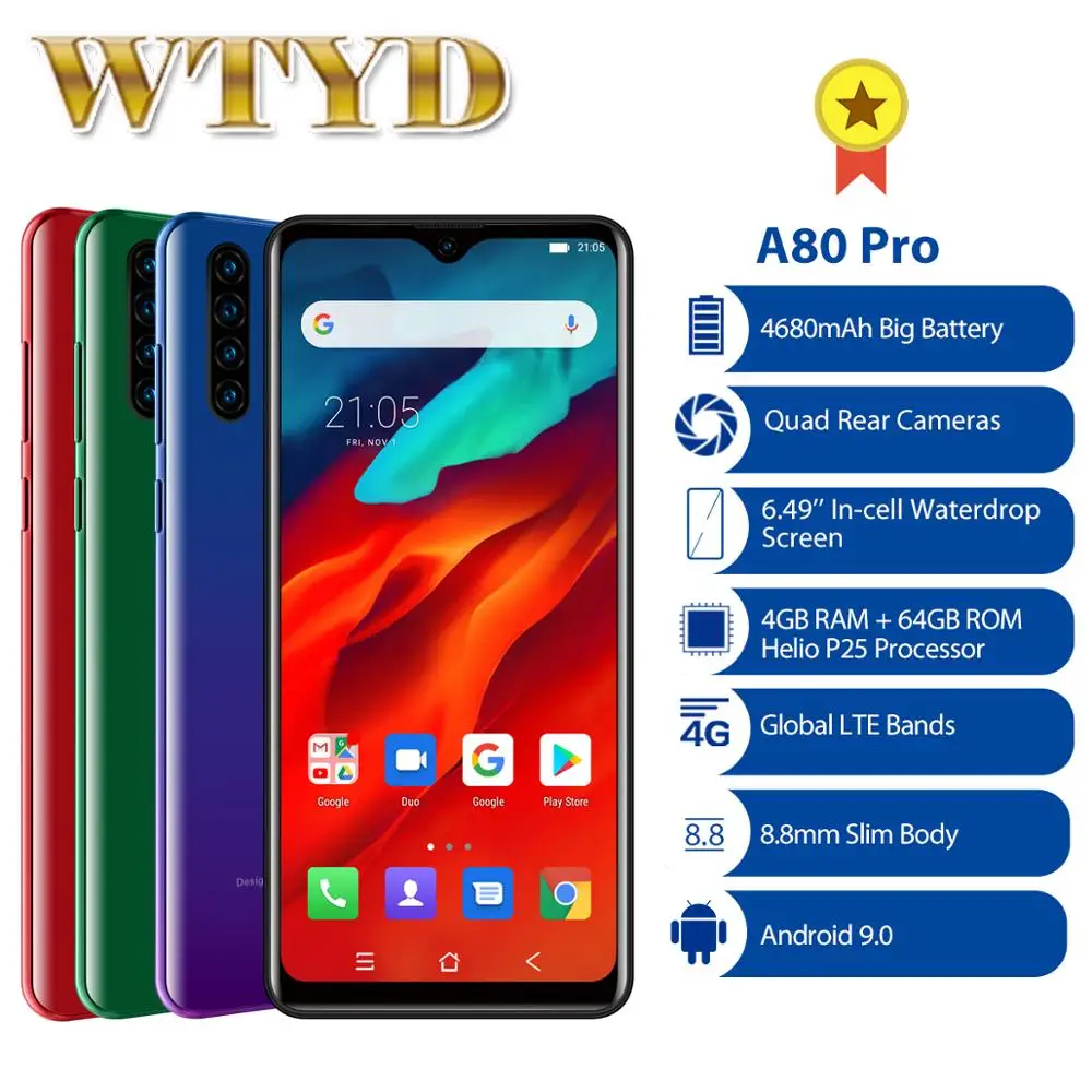 Мобильный телефон Blackview A80 Pro экран 6 49 дюйма 4 Гб + 64 ГБ | Мобильные телефоны и
