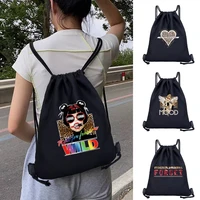 bags for men canvas drawstring backpackfashion youth bags new leopard print shoulder tote school bag chest bags gym sports bag