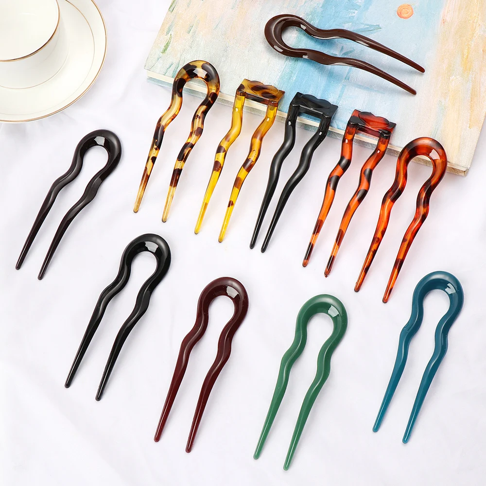 

New Metallic U Shaped Hair Stick Multicolor Geometric Shell Hair Pins Fork Sticks Women Girls Curved Hair Styling Hairpins Tools