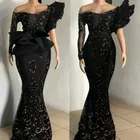 Женское вечернее платье-русалка, черное платье с длинным рукавом и аппликацией, для выпускного вечера, 2021