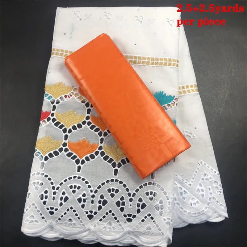 

Latest African Net Lace Fabric Swiss voile With stones Embroidery French Bazin Laces Fabrics 2.5+2.5Yards/Lot For Dress CP034