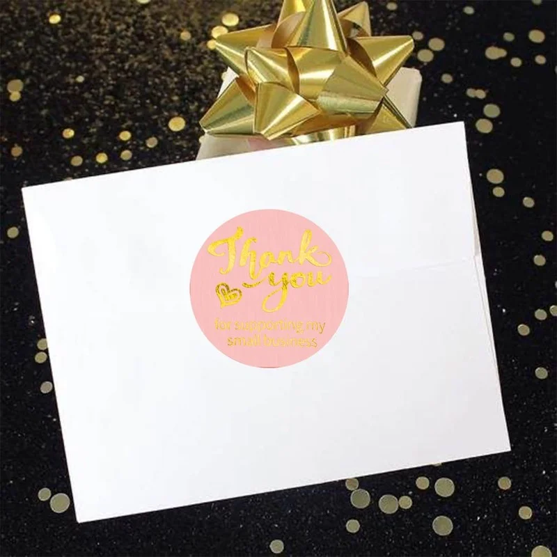 

500pcs/roll Gold Foil Thank You Stickers for Supporting My Small Business Seal Labels For Shop 1 inch Handmade Pink Sticker