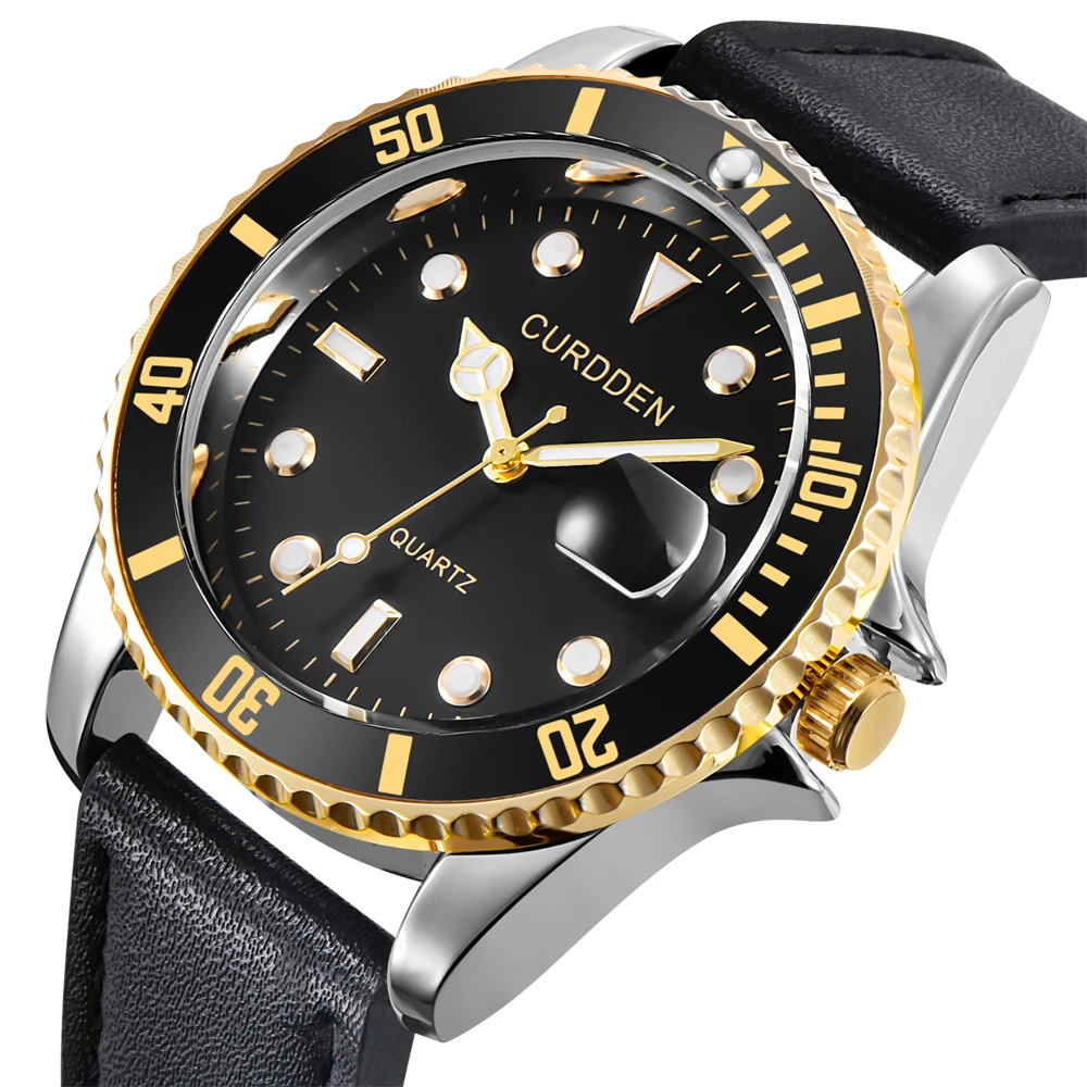 

Брендовые Роскошные мужские часы CURDDEN, модные повседневные кварцевые наручные часы с календарем и кожаным ремешком, роскошные часы, 2020