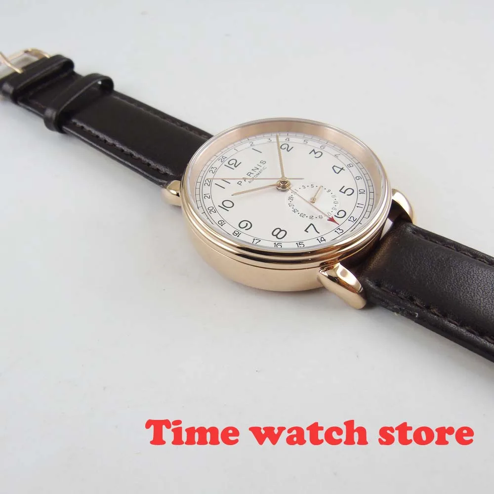 Мужские механические часы Parnis GMT золотистые водонепроницаемые автоматические