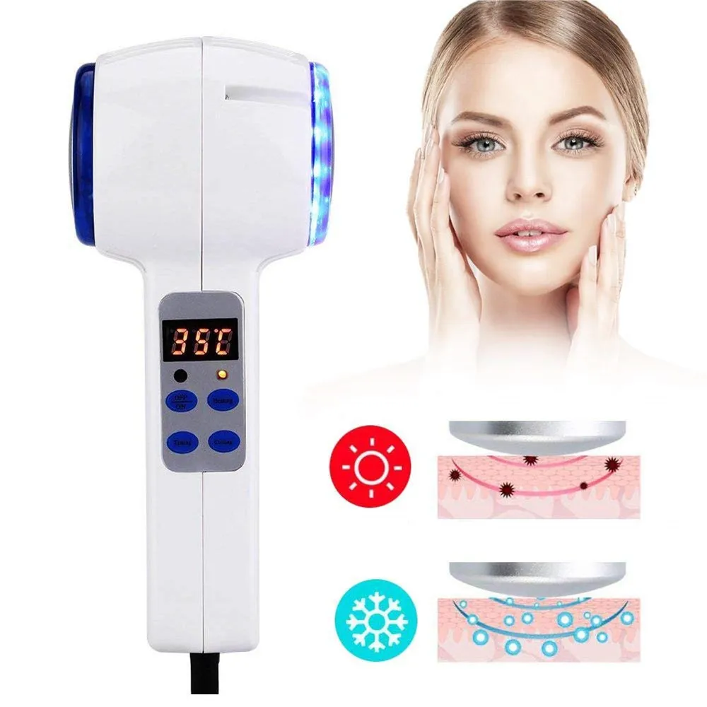 

Hot Cold Hammer Cryotherapy Blue Photon Acne Treatment Skin Beauty Massager Lifting Rejuvenation Facial Machine Face Care Device